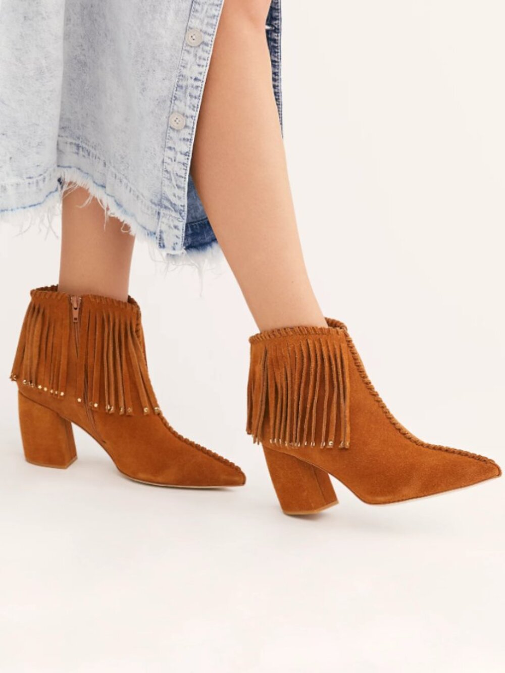 Free People Jeffrey Campbell Crossroads Ankle Boots 9 Fringe Suede Tan Western